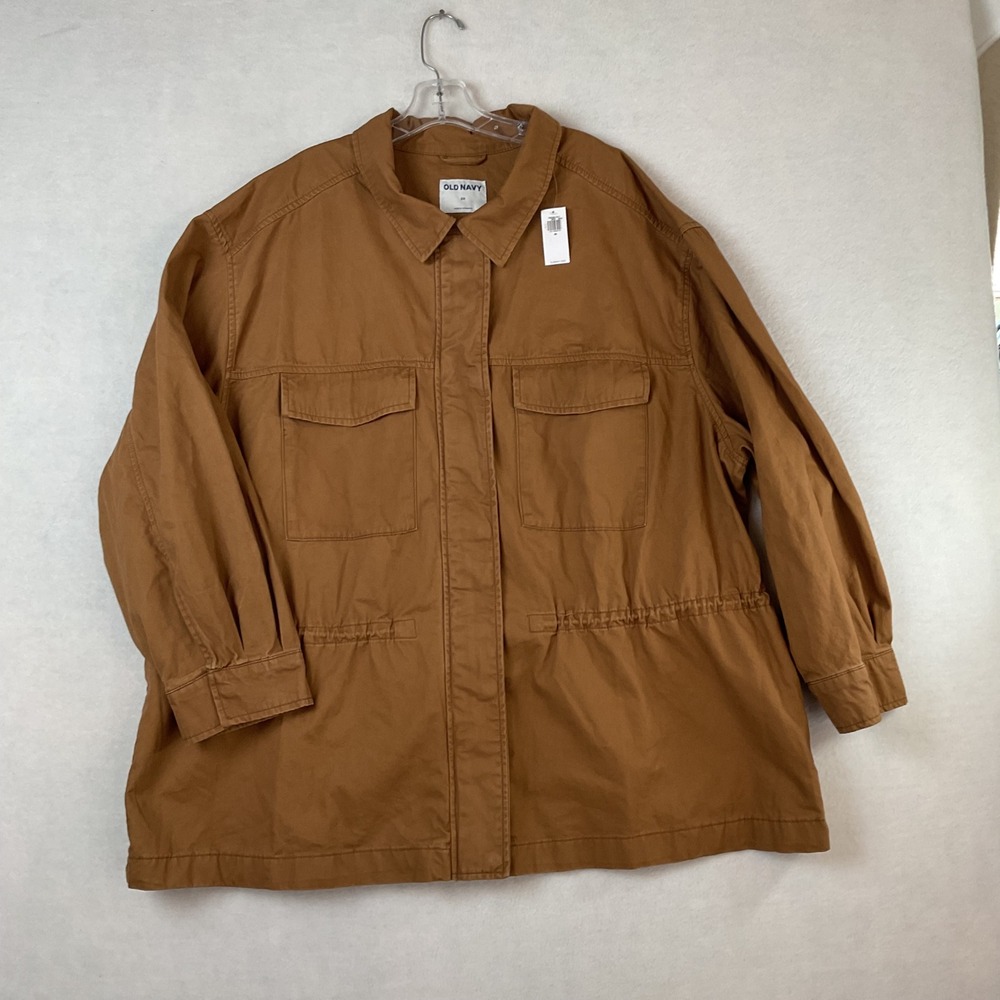 Old Navy Womens 3X Brown Cotton Utility Field Jacket Adjustable Waist New